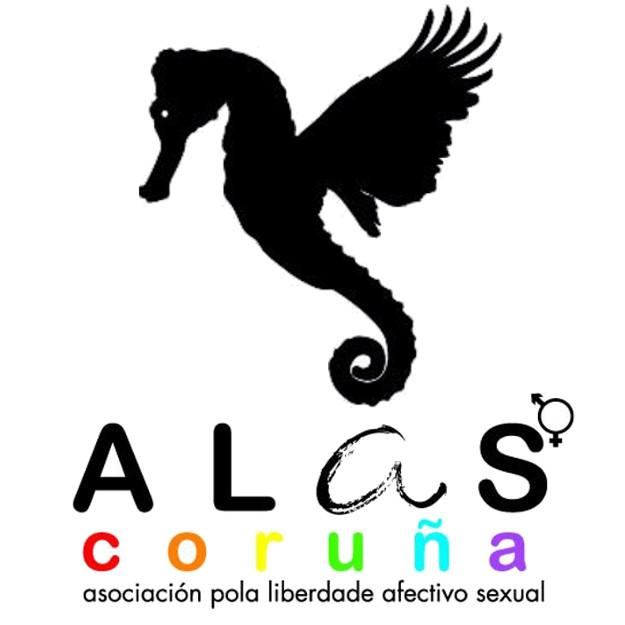 Logo co nome da asociación debaixo dun cabaliño de mar con alas en silueta negra