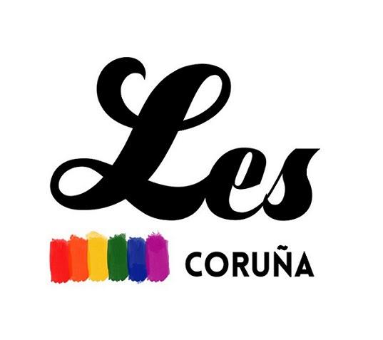 logo co nome da entidade, Les na parte superior, e abaixo as cores do arcoiris en trazos de puntura xunto á palabra Coruña